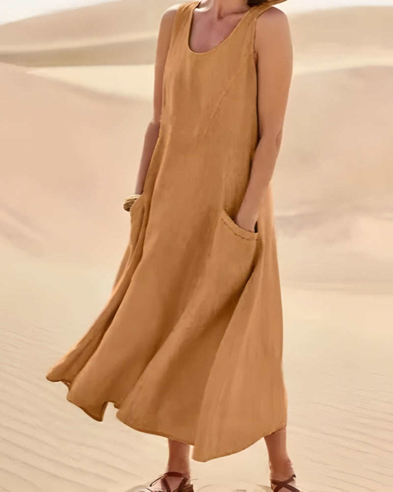 Damen Sommerkleid für Strand mit Rundhalsausschnitt | Midi