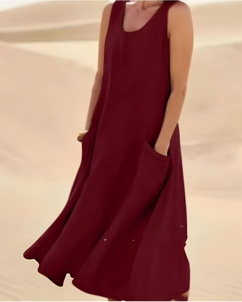 Damen Sommerkleid für Strand mit Rundhalsausschnitt | Midi