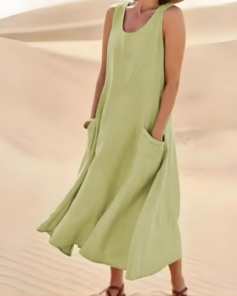 Damen Sommerkleid für Strand mit Rundhalsausschnitt | Midi