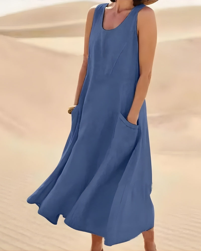 Damen Sommerkleid für Strand mit Rundhalsausschnitt | Midi