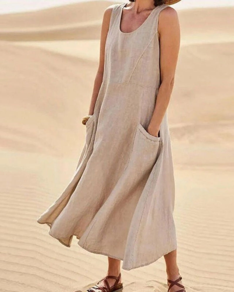 Damen Sommerkleid für Strand mit Rundhalsausschnitt | Midi