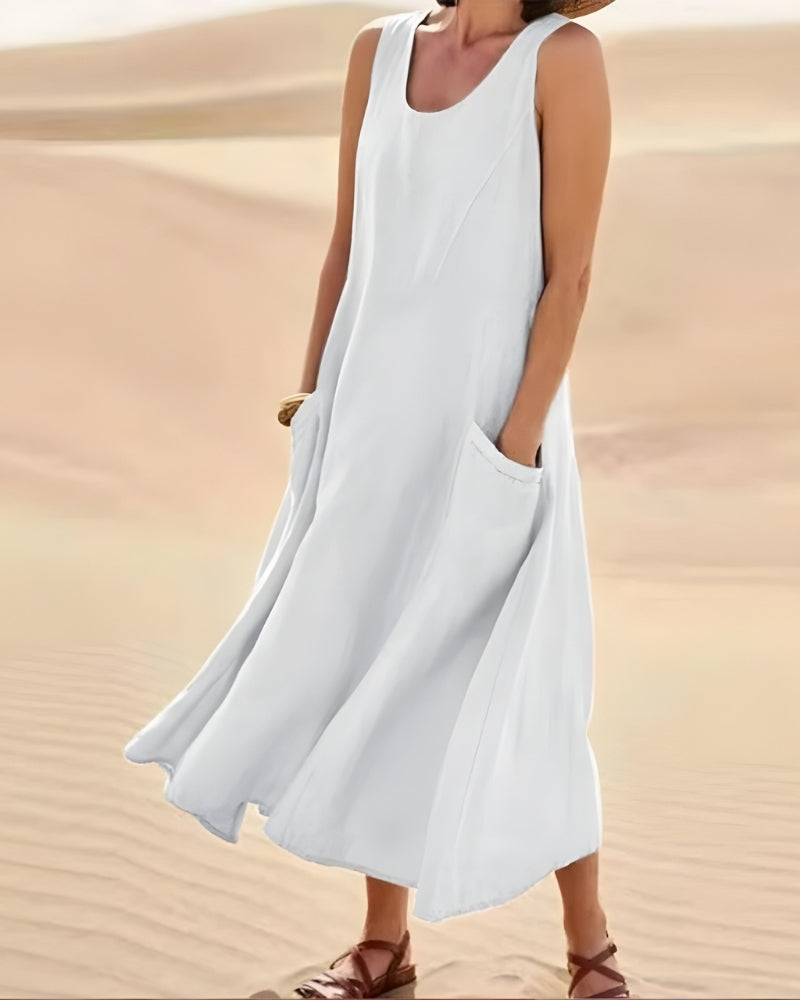 Damen Sommerkleid für Strand mit Rundhalsausschnitt | Midi