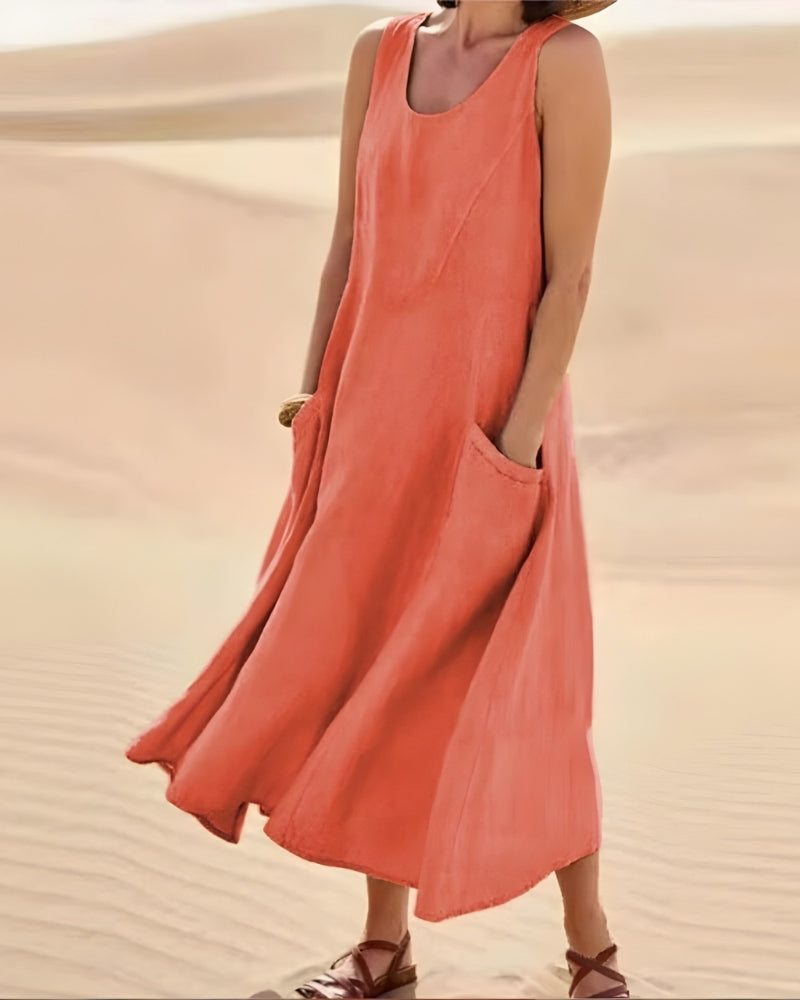 Damen Sommerkleid für Strand mit Rundhalsausschnitt | Midi