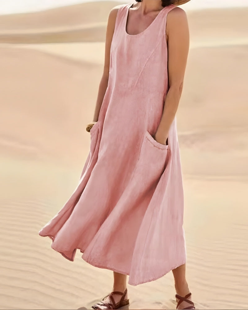 Damen Sommerkleid für Strand mit Rundhalsausschnitt | Midi