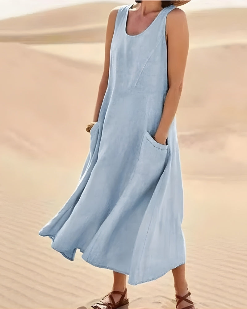 Damen Sommerkleid für Strand mit Rundhalsausschnitt | Midi