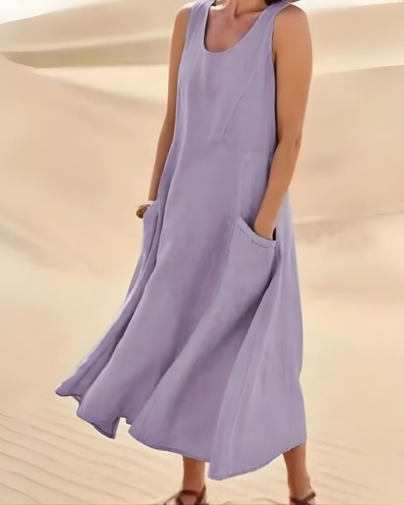 Damen Sommerkleid für Strand mit Rundhalsausschnitt | Midi