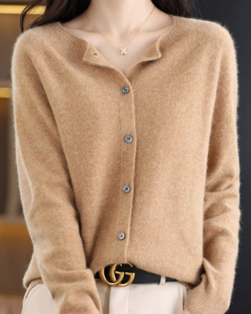 Damen-Strickjacke mit O-Ausschnitt – Weicher Strick mit Knopfleiste