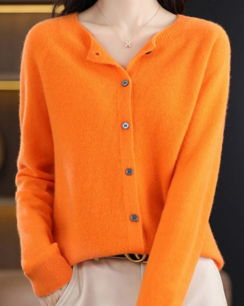 Damen-Strickjacke mit O-Ausschnitt – Weicher Strick mit Knopfleiste