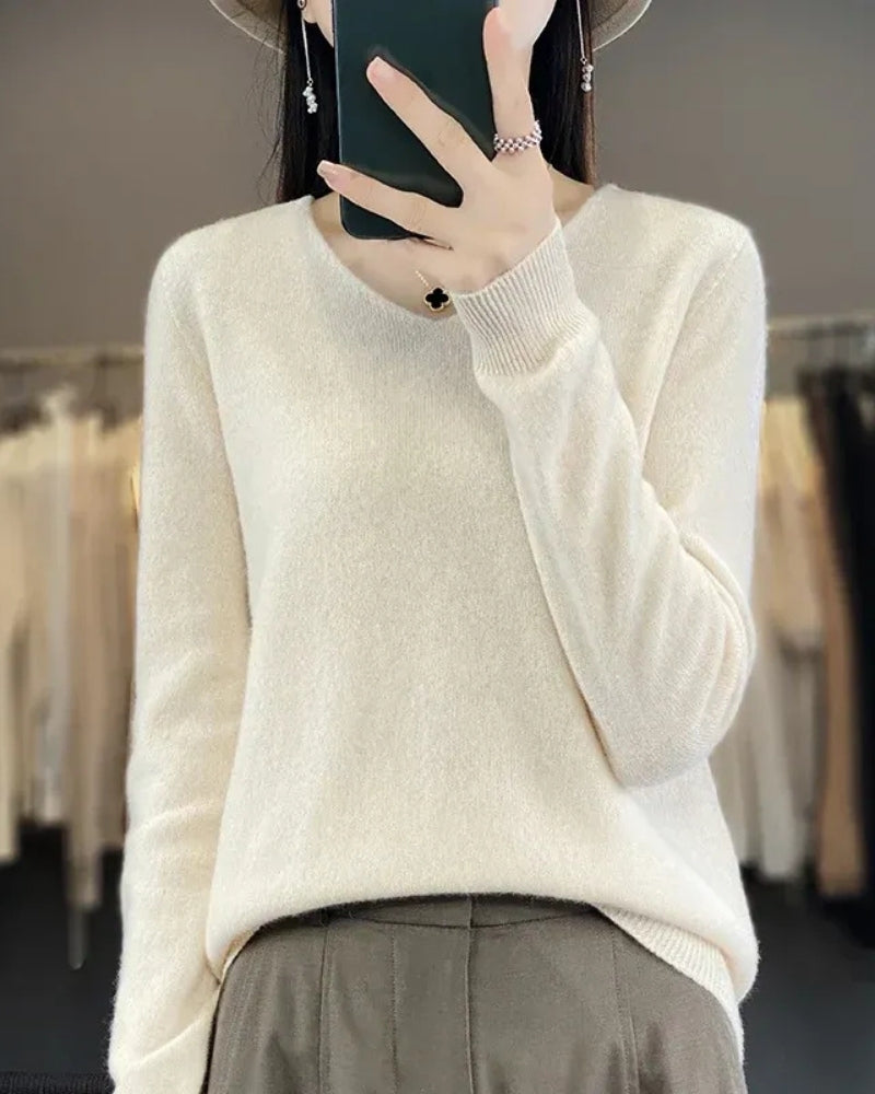 Damen V-Neck Wollpullover – Pullover aus 100% Merinowolle für Winter und Herbst