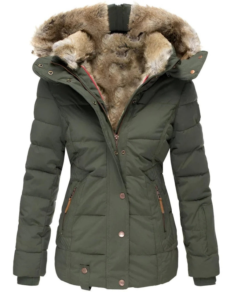Damen Winterjacke – Figurbetonter Mantel mit Kapuze und Steppdesign