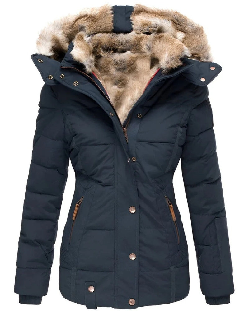 Damen Winterjacke – Figurbetonter Mantel mit Kapuze und Steppdesign