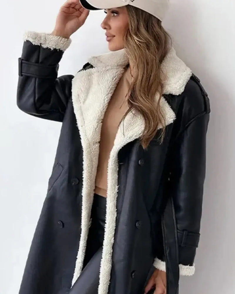 Damen Winterjacke – Langer Mantel mit Gürtel und Knopfverschluss