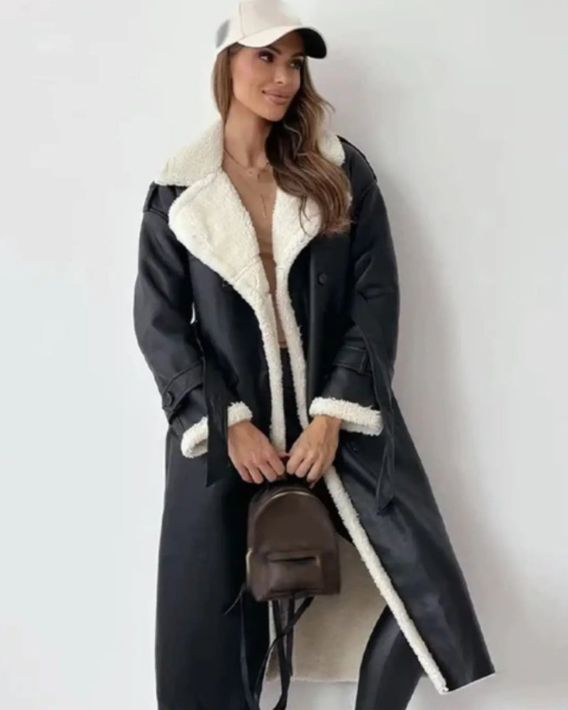 Damen Winterjacke – Langer Mantel mit Gürtel und Knopfverschluss