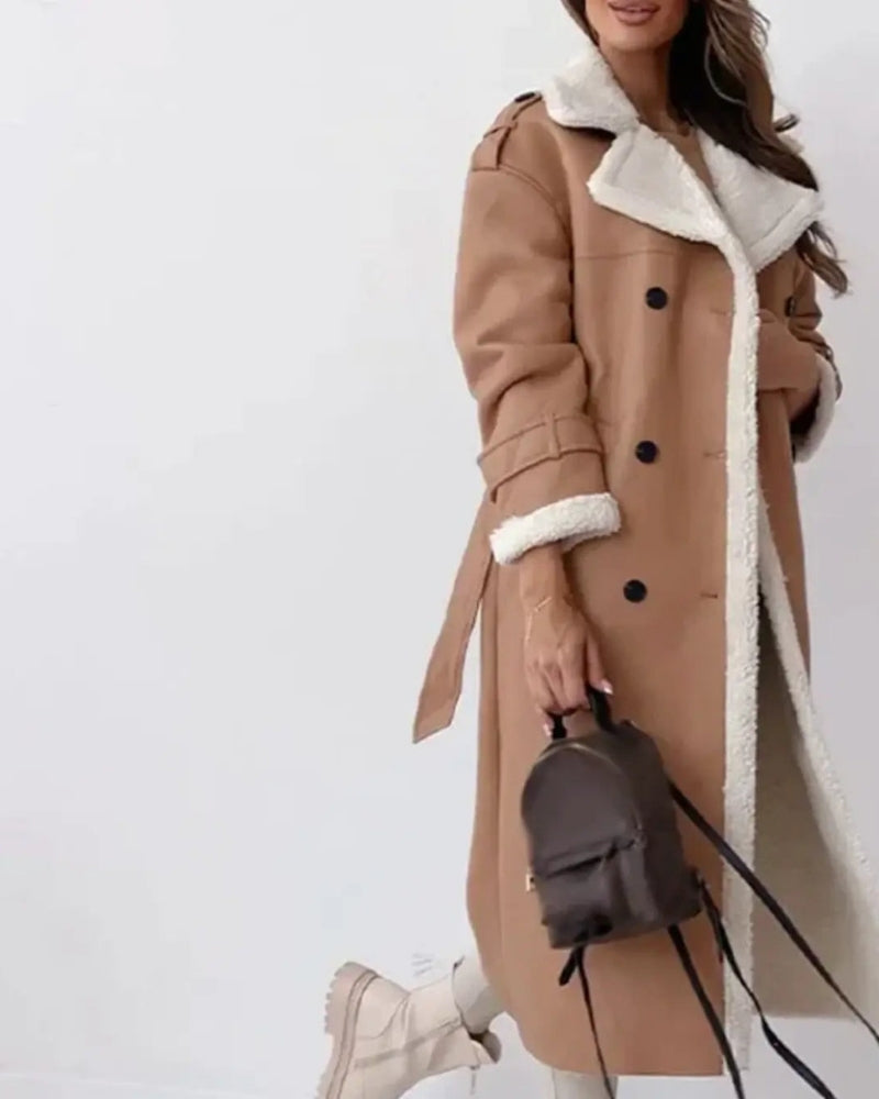 Damen Winterjacke – Langer Mantel mit Gürtel und Knopfverschluss