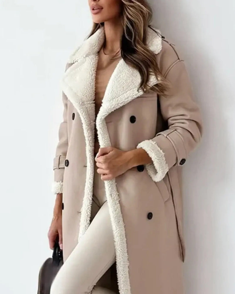 Damen Winterjacke – Langer Mantel mit Gürtel und Knopfverschluss