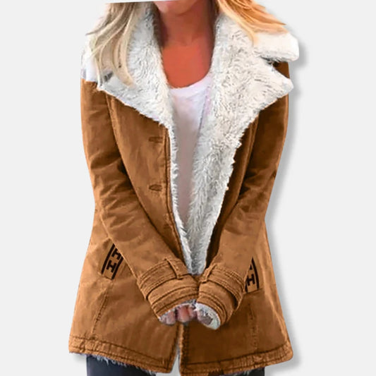 Damen-Winterjacke – Langer Mantel mit Lammfellfutter und lockerer Passform
