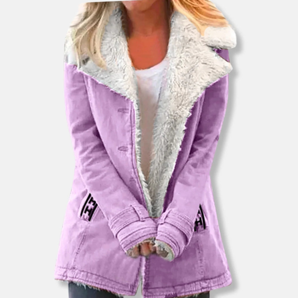 Damen-Winterjacke – Langer Mantel mit Lammfellfutter und lockerer Passform