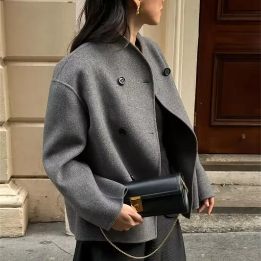 Damen-Winterjacke - Locker geschnittener Mantel mit Knopfverschluss