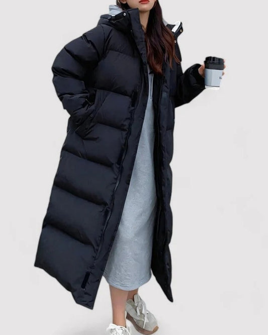 Damen Winterjacke Mantel – Langer Puffer für den Winter mit Kapuze und Steppdesign