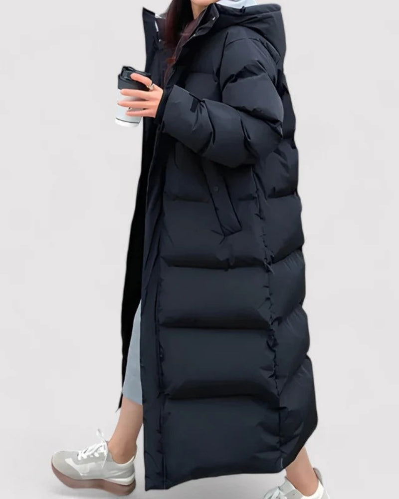Damen Winterjacke Mantel – Langer Puffer für den Winter mit Kapuze und Steppdesign