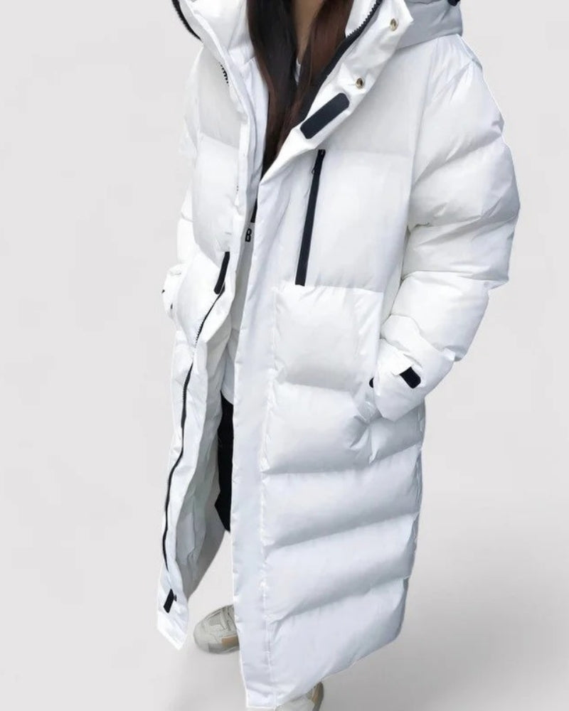 Damen Winterjacke Mantel – Langer Puffer für den Winter mit Kapuze und Steppdesign