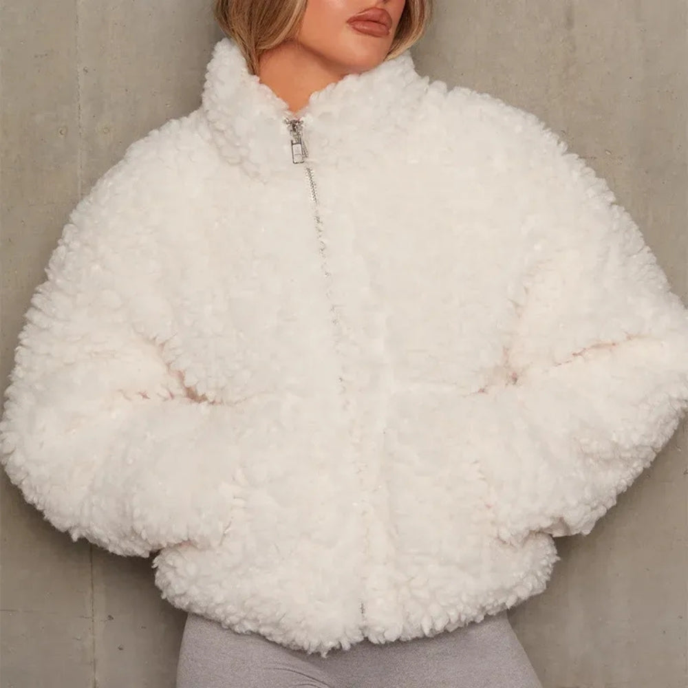 Damen-Winterjacke – Plüsch-Sherpa-Stil mit Taschen