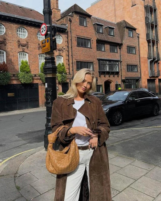 Damen Winterjacke Trenchcoat – Langer Mantel mit Gürtel in Braun