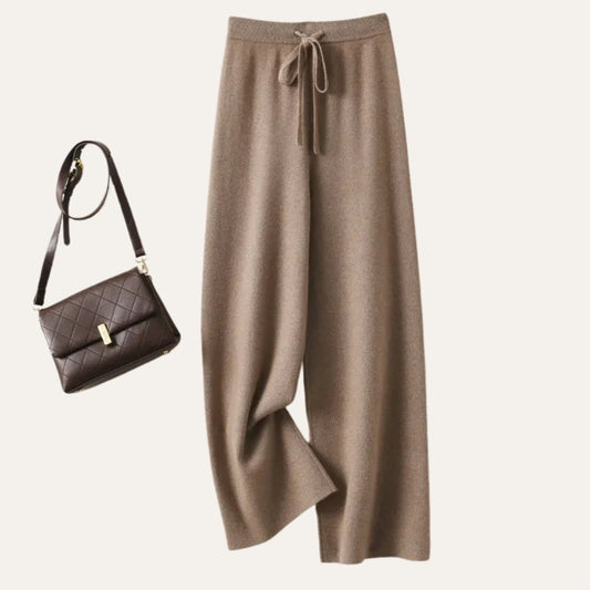 Damen Wollhose aus 100% Merinowolle – Weite Wide-Leg Hose für Herbst und Winter