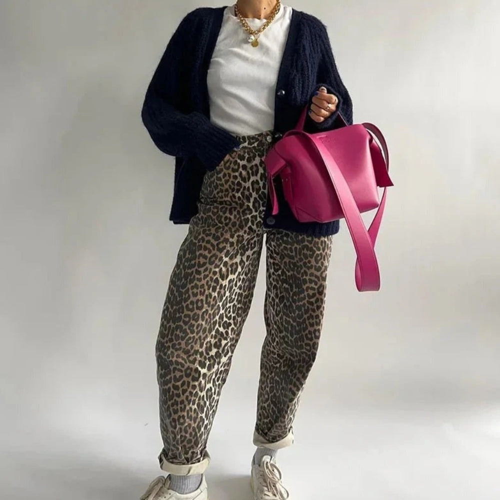 Damenhose mit hoher Taille - Leopardenmuster