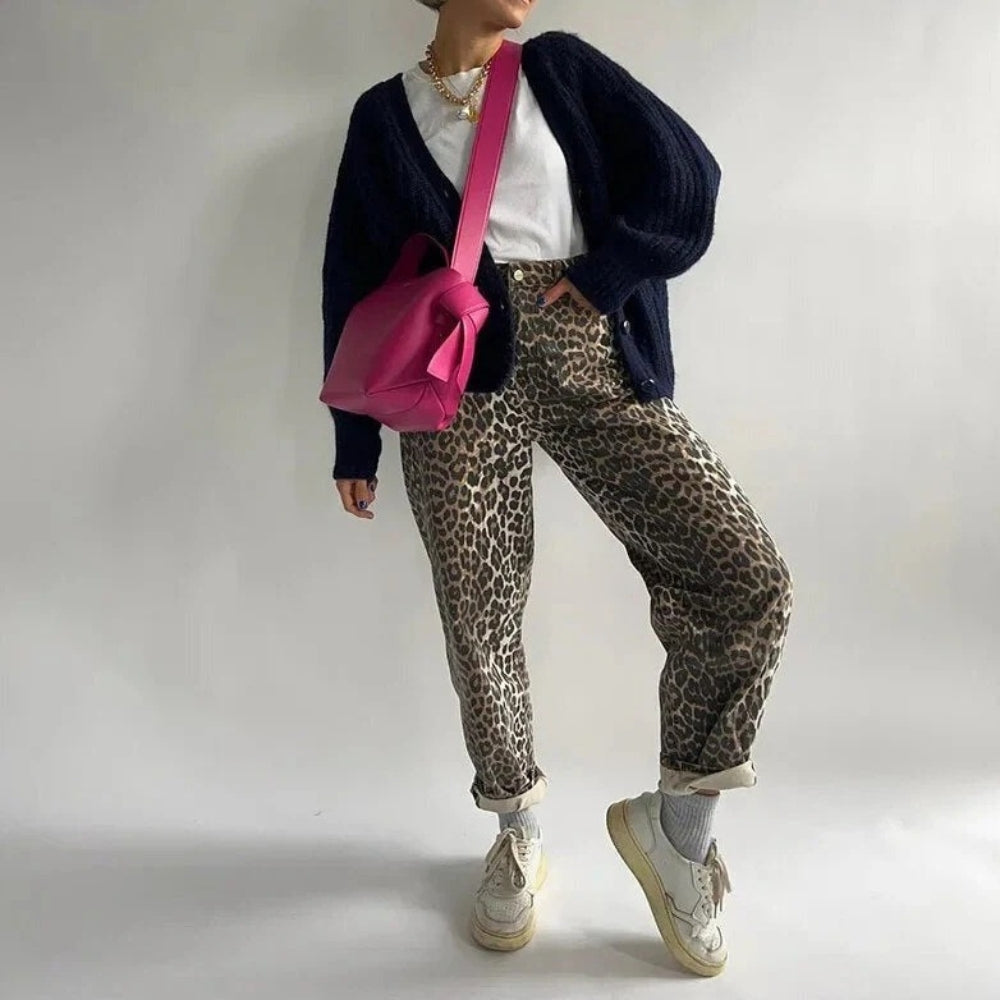Damenhose mit hoher Taille - Leopardenmuster