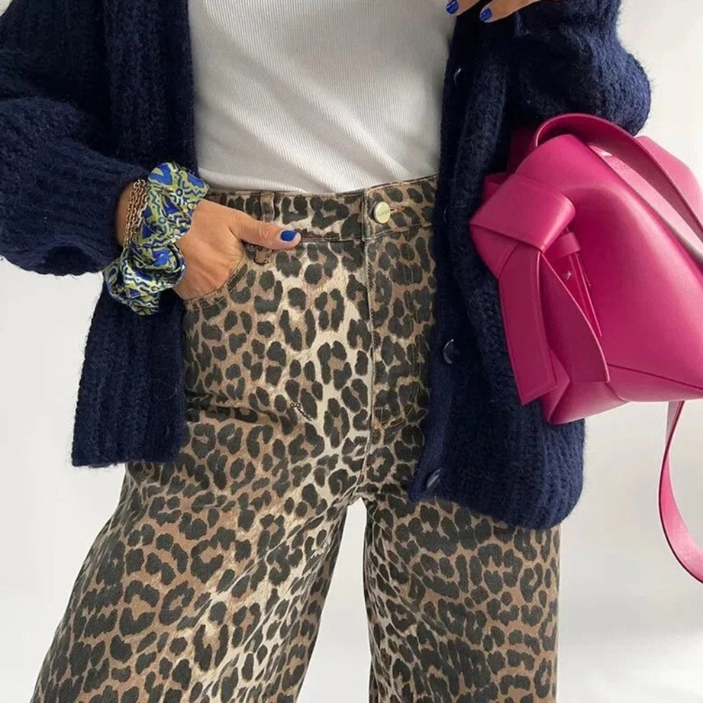 Damenhose mit hoher Taille - Leopardenmuster