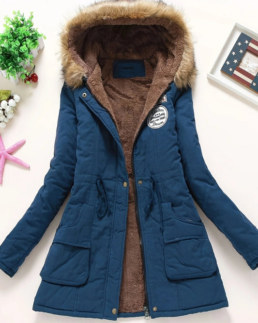 Damenparka – Klassische Lange Winterjacke in Einfarbigem Stil