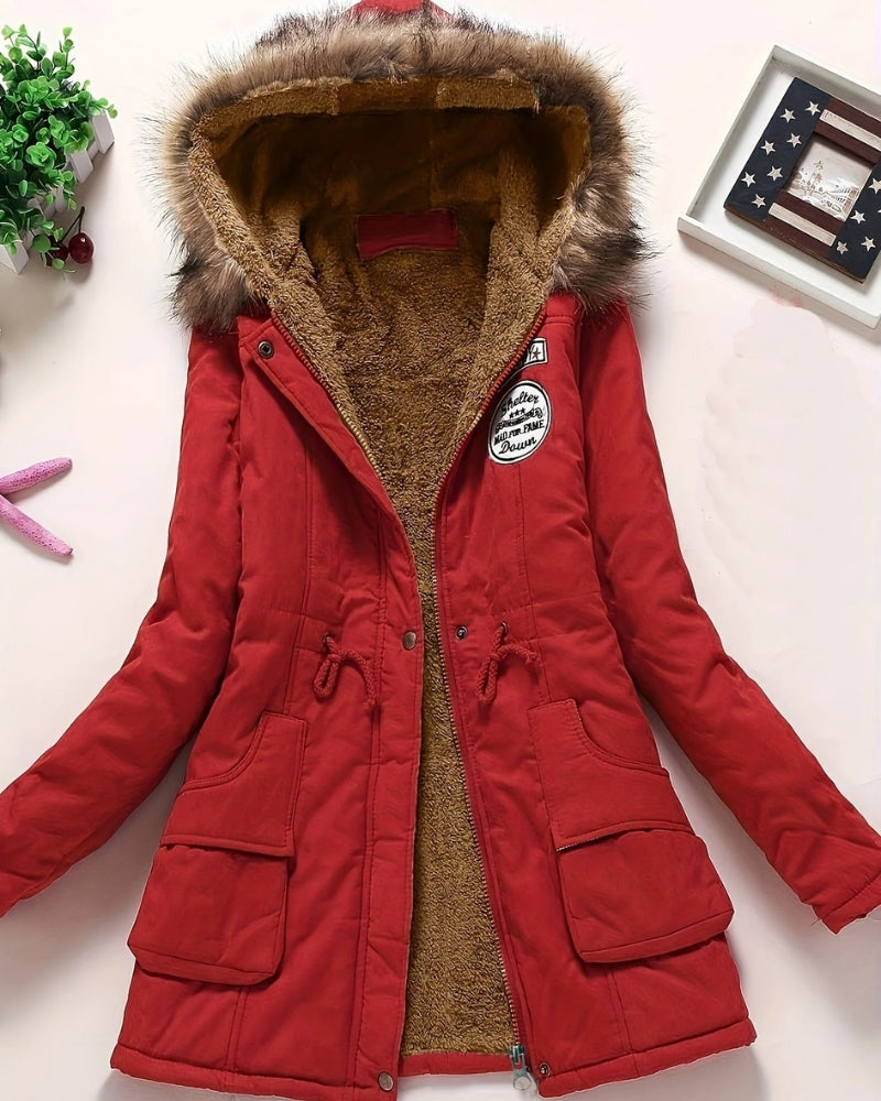 Damenparka – Klassische Lange Winterjacke in Einfarbigem Stil