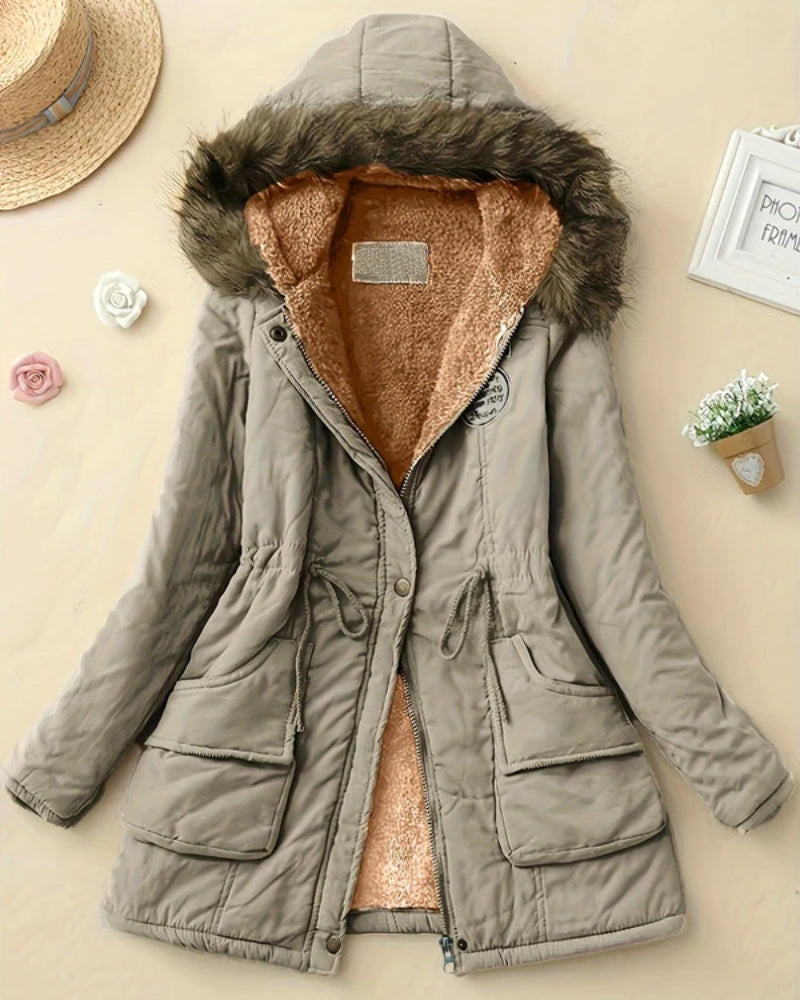 Damenparka – Klassische Lange Winterjacke in Einfarbigem Stil