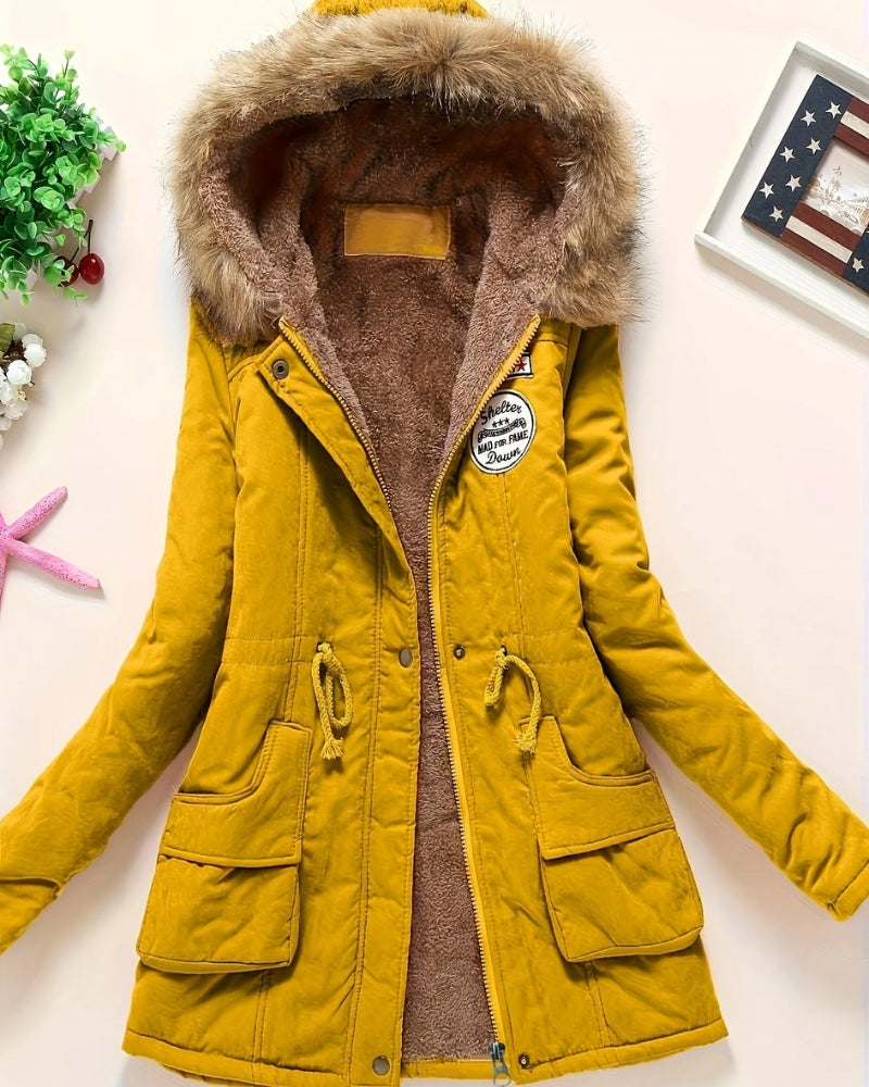 Damenparka – Klassische Lange Winterjacke in Einfarbigem Stil