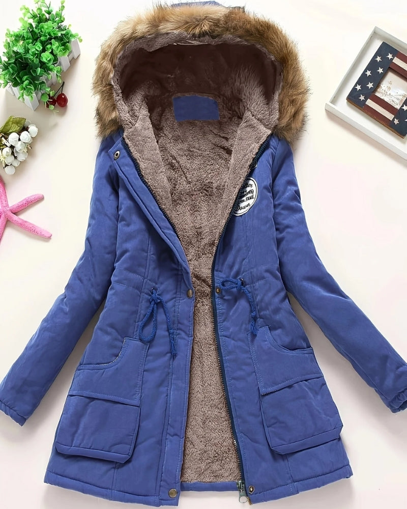 Damenparka – Klassische Lange Winterjacke in Einfarbigem Stil