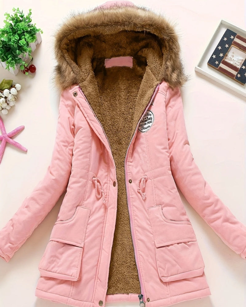 Damenparka – Klassische Lange Winterjacke in Einfarbigem Stil