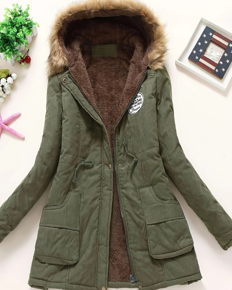 Damenparka – Klassische Lange Winterjacke in Einfarbigem Stil