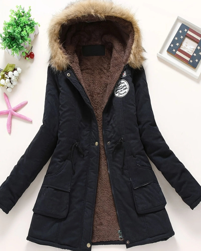 Damenparka – Klassische Lange Winterjacke in Einfarbigem Stil