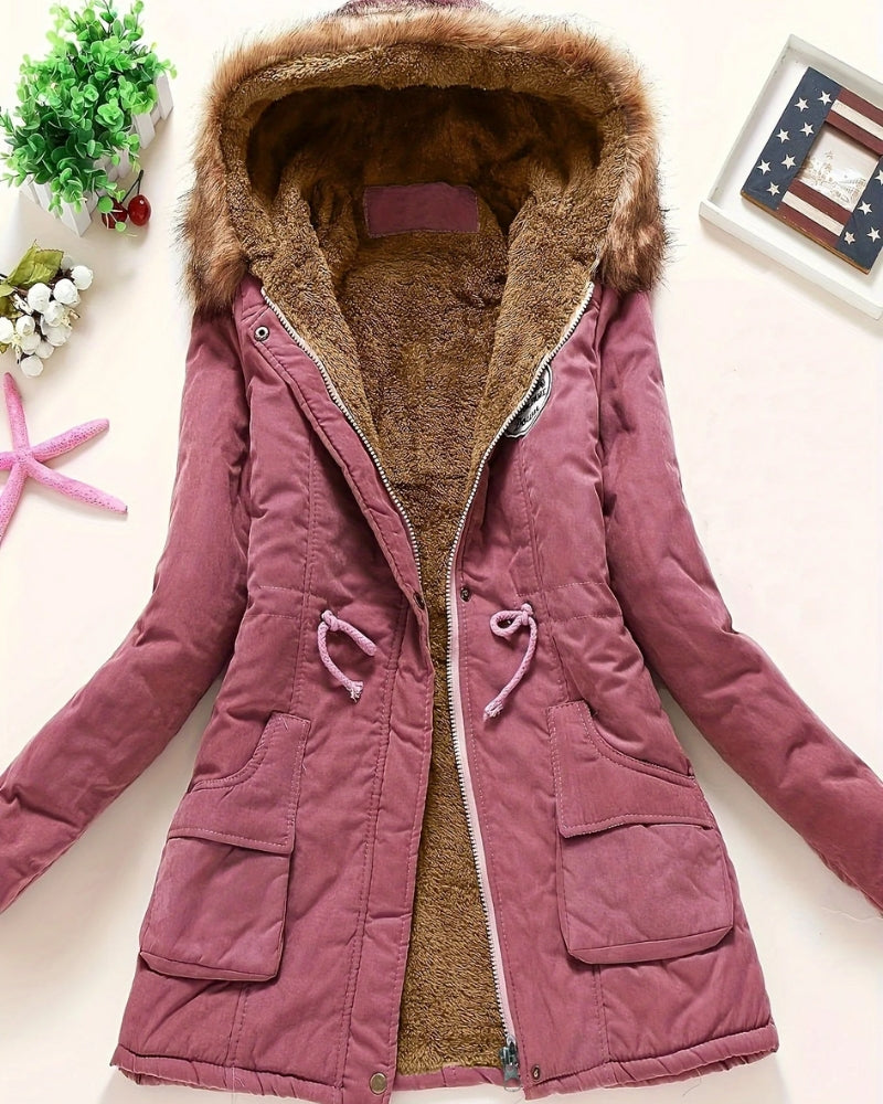 Damenparka – Klassische Lange Winterjacke in Einfarbigem Stil