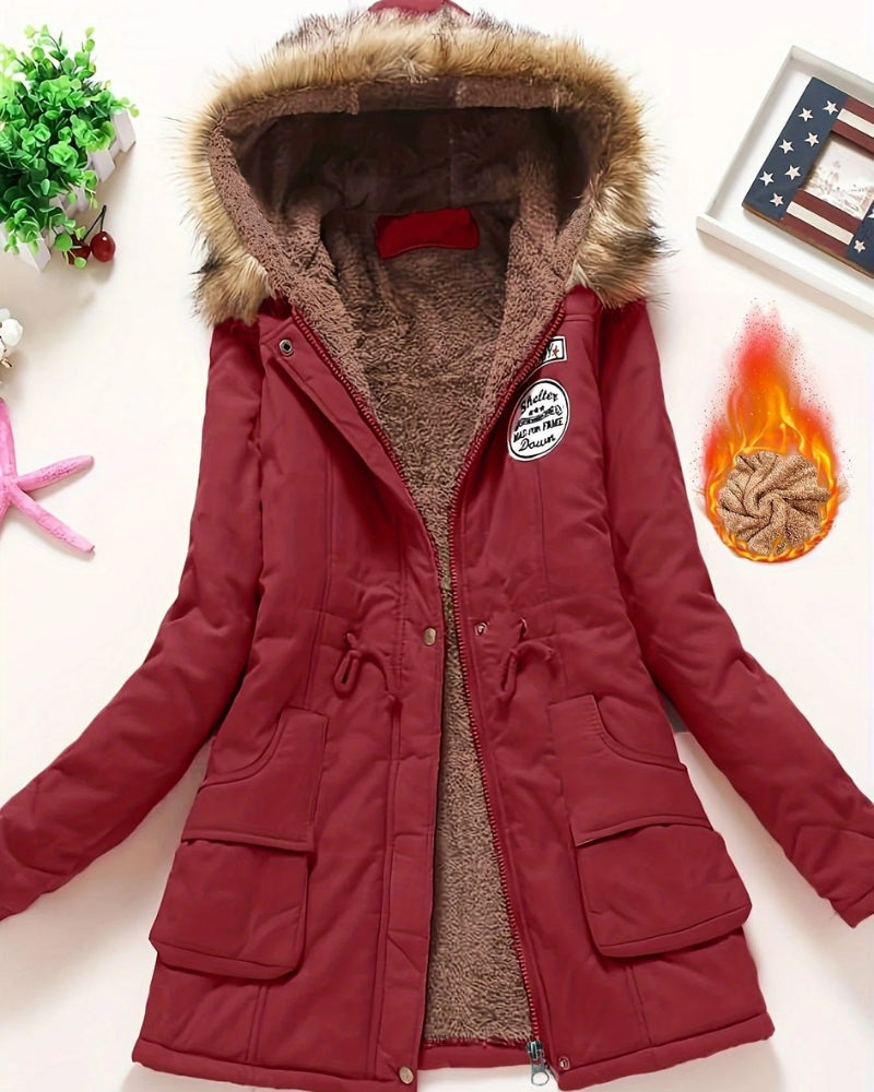 Damenparka – Klassische Lange Winterjacke in Einfarbigem Stil