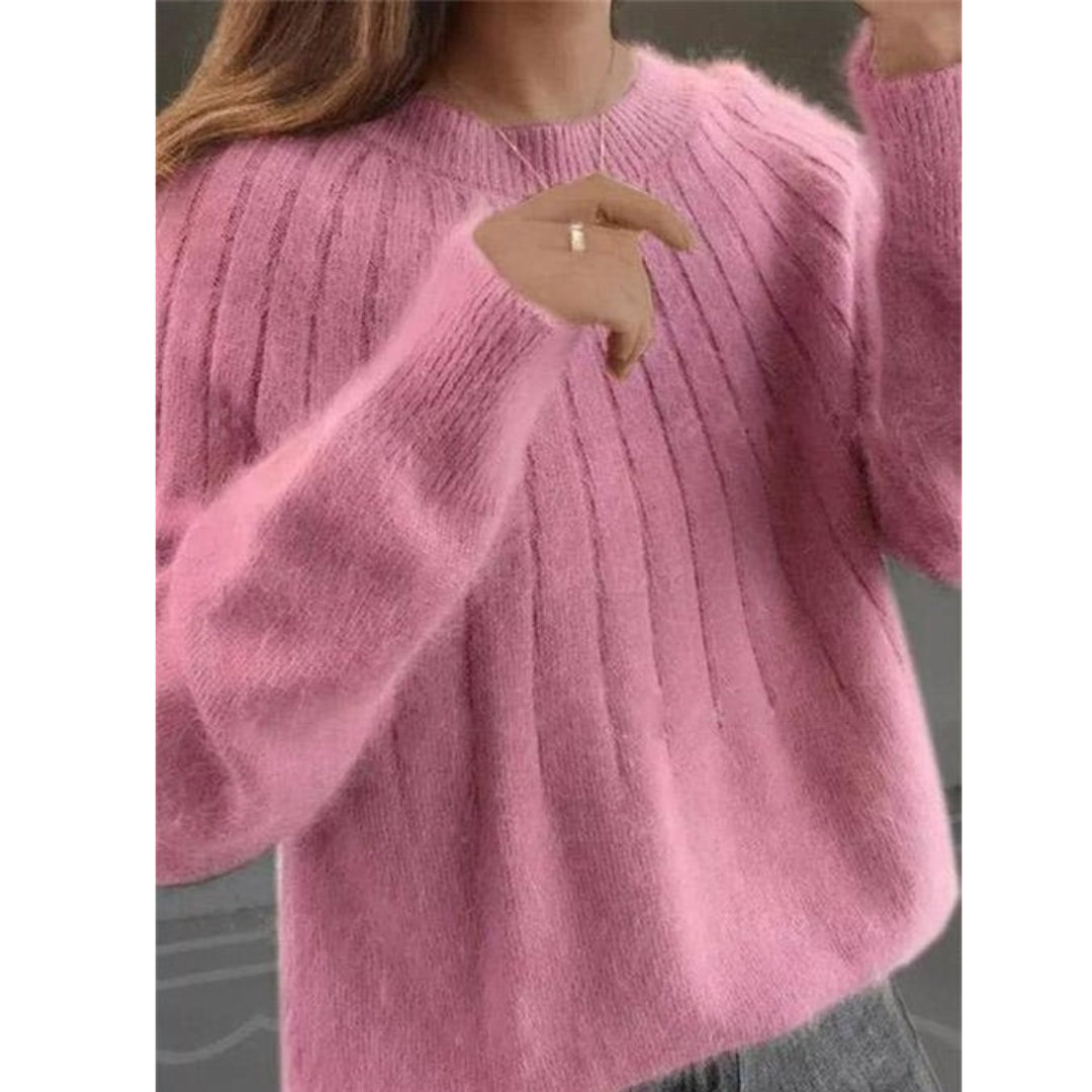 Damenpullover – Elastischer Strickpullover mit Rundhalsausschnitt und Lockerem Schnitt