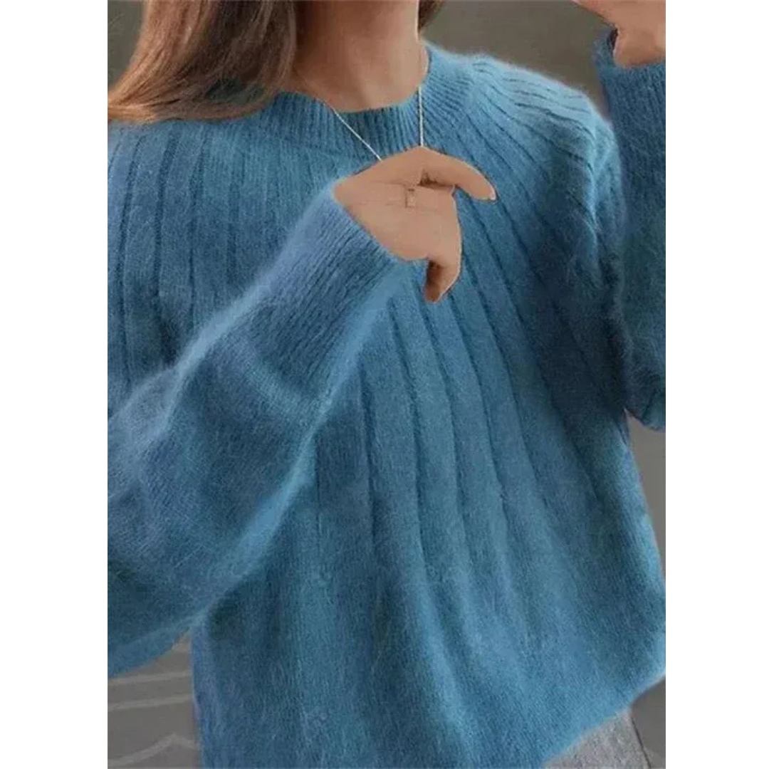 Damenpullover – Elastischer Strickpullover mit Rundhalsausschnitt und Lockerem Schnitt