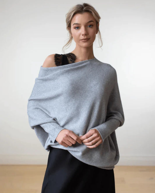 Damenpullover mit Off-Shoulder-Ausschnitt – Langarm in Einfarbig Grau