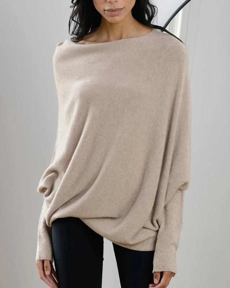 Damenpullover mit Off-Shoulder-Ausschnitt – Langarm in Einfarbig Grau