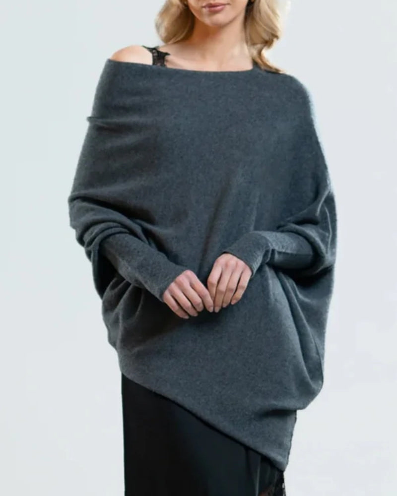 Damenpullover mit Off-Shoulder-Ausschnitt – Langarm in Einfarbig Grau