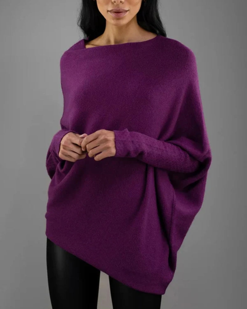 Damenpullover mit Off-Shoulder-Ausschnitt – Langarm in Einfarbig Grau