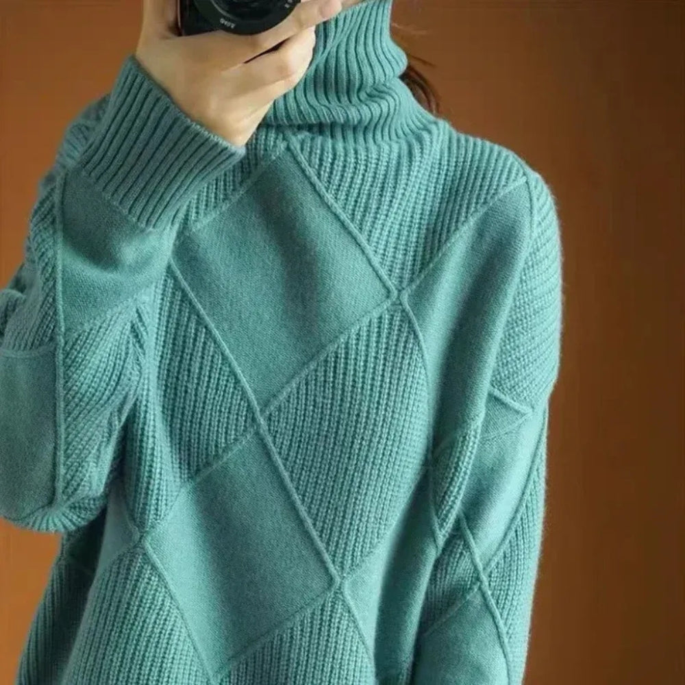 Diamantstrick-Rollkragenpullover – Kleidung für kalte Tage für Damen