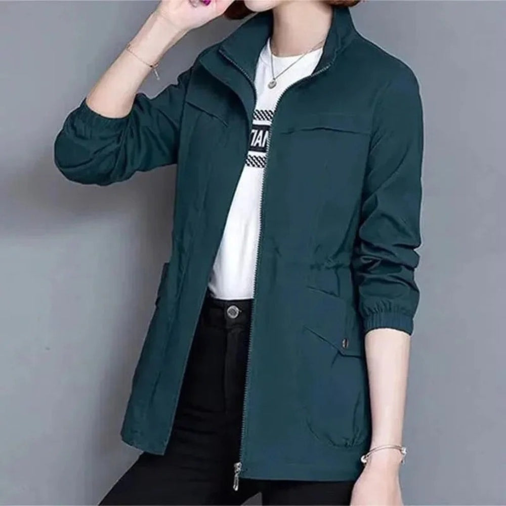 Einfarbige Oberbekleidung mit Kragen - Stylische Damenjacke