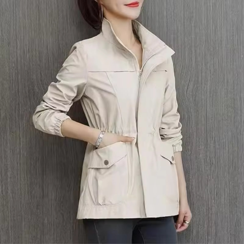 Einfarbige Oberbekleidung mit Kragen - Stylische Damenjacke